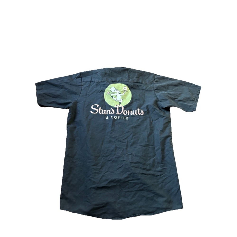 Red Kap Stan's Donuts & Coffee Work Shirt Black Short Sleeve Size M Employee